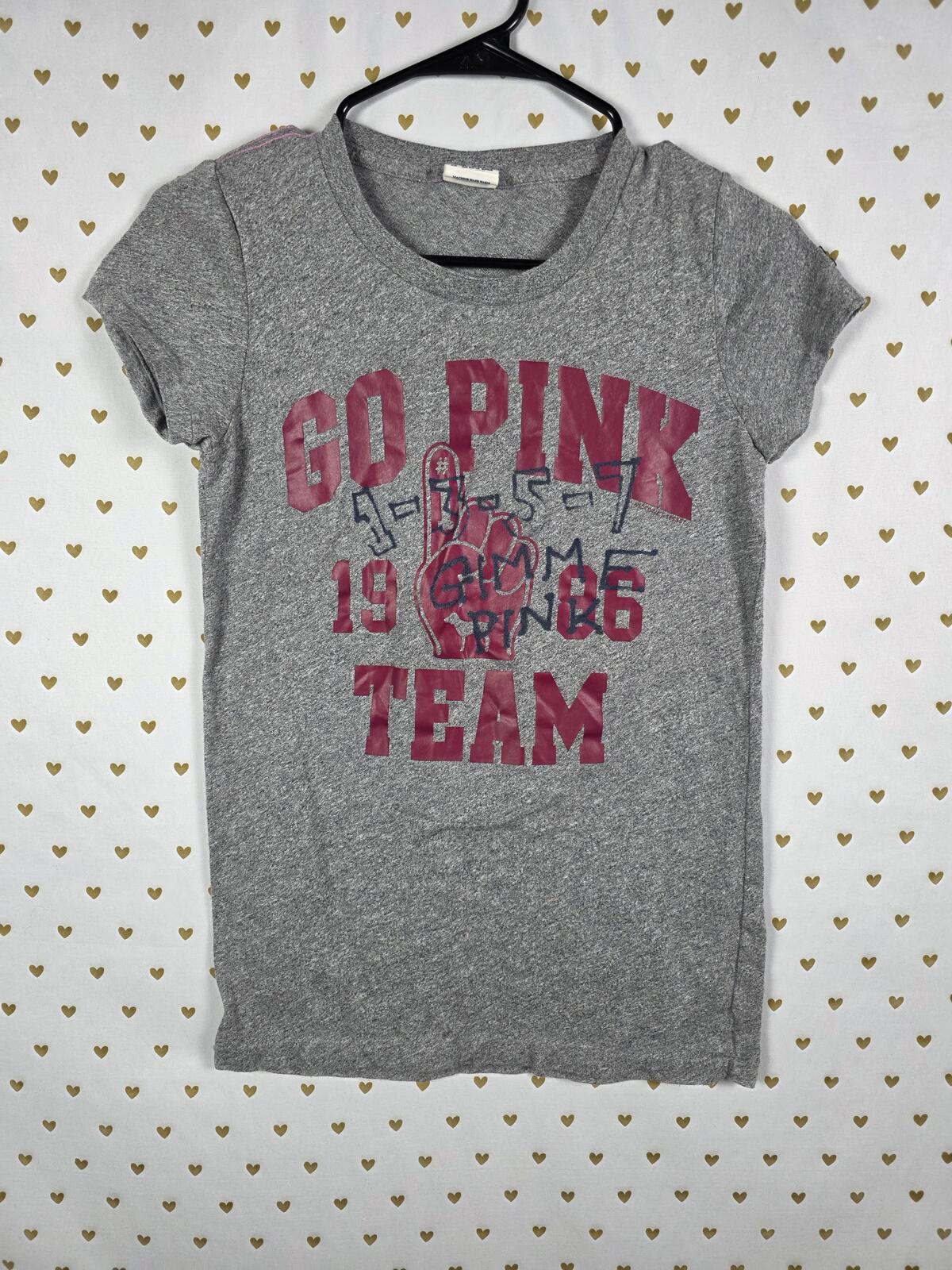 Victorias Secret PINK GO TEAM Grey Vintage y2k Logo Tee shirt MEDIUM