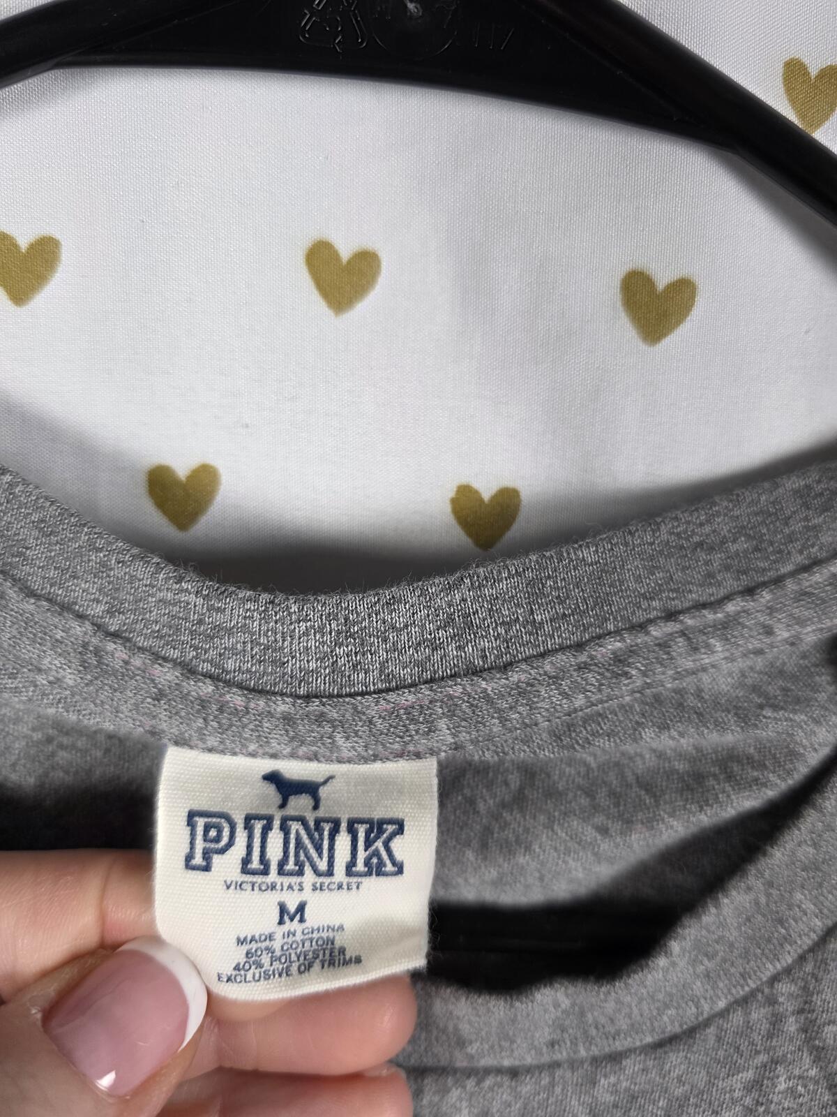 Victorias Secret PINK GO TEAM Grey Vintage y2k Logo Tee shirt MEDIUM