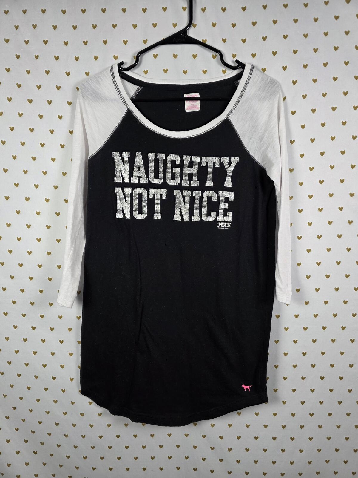 Victorias Secret PINK Vintage NAUGHTY NOT NICE Nightgown Sleep Shirt SMALL y2k