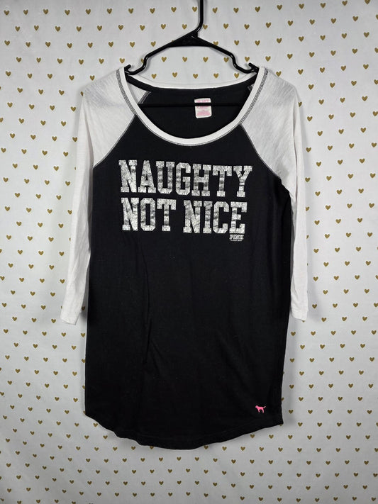 Victorias Secret PINK Vintage NAUGHTY NOT NICE Nightgown Sleep Shirt SMALL y2k