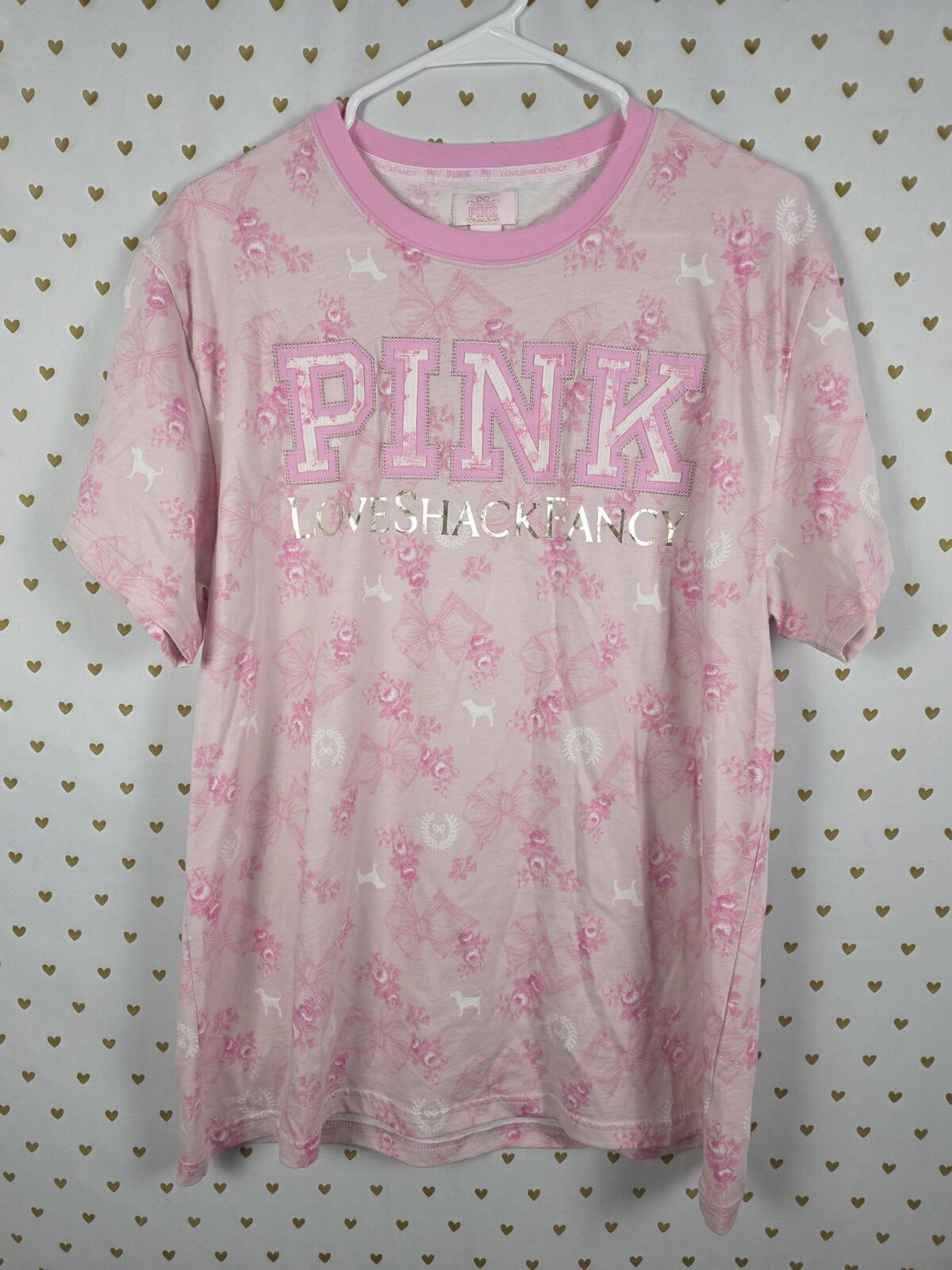 Victorias Secret PINK LOVESHACKFANCY Floral Campus Tee MEDIUM Logo Bows