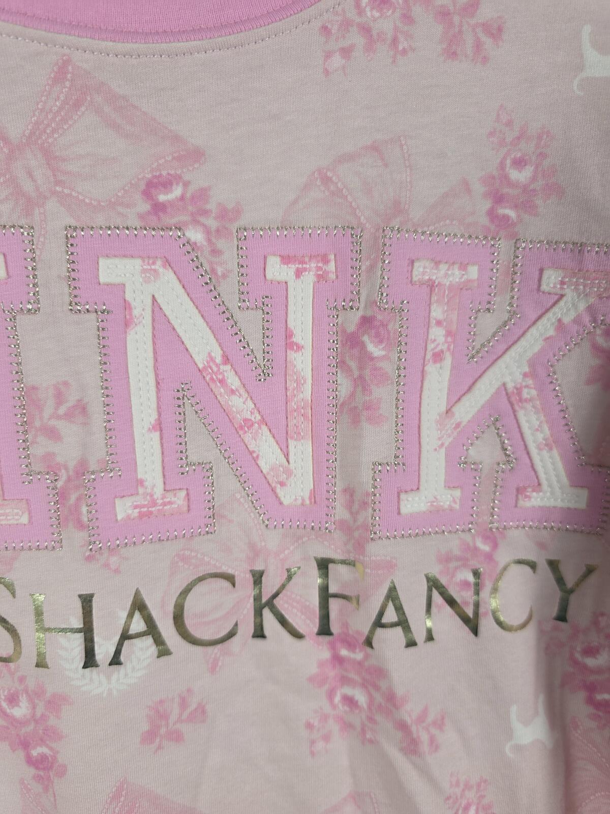 Victorias Secret PINK LOVESHACKFANCY Floral Campus Tee MEDIUM Logo Bows