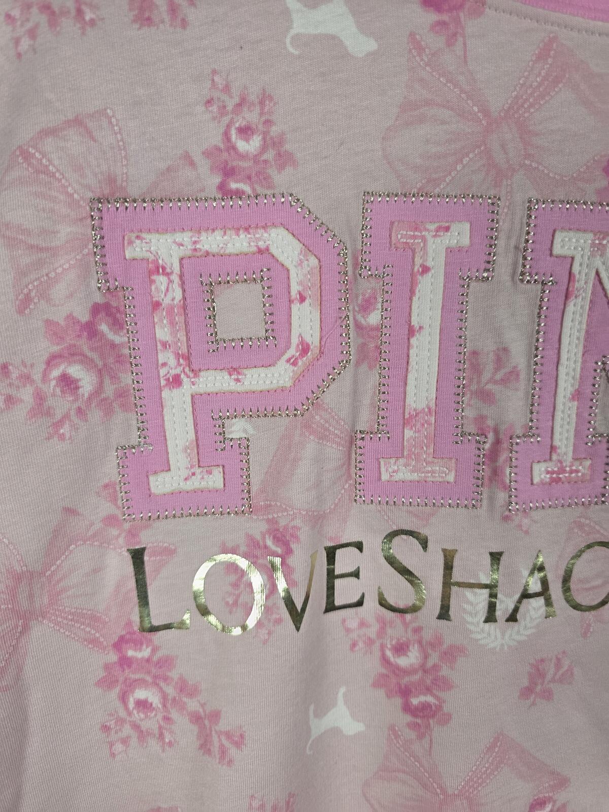 Victorias Secret PINK LOVESHACKFANCY Floral Campus Tee MEDIUM Logo Bows