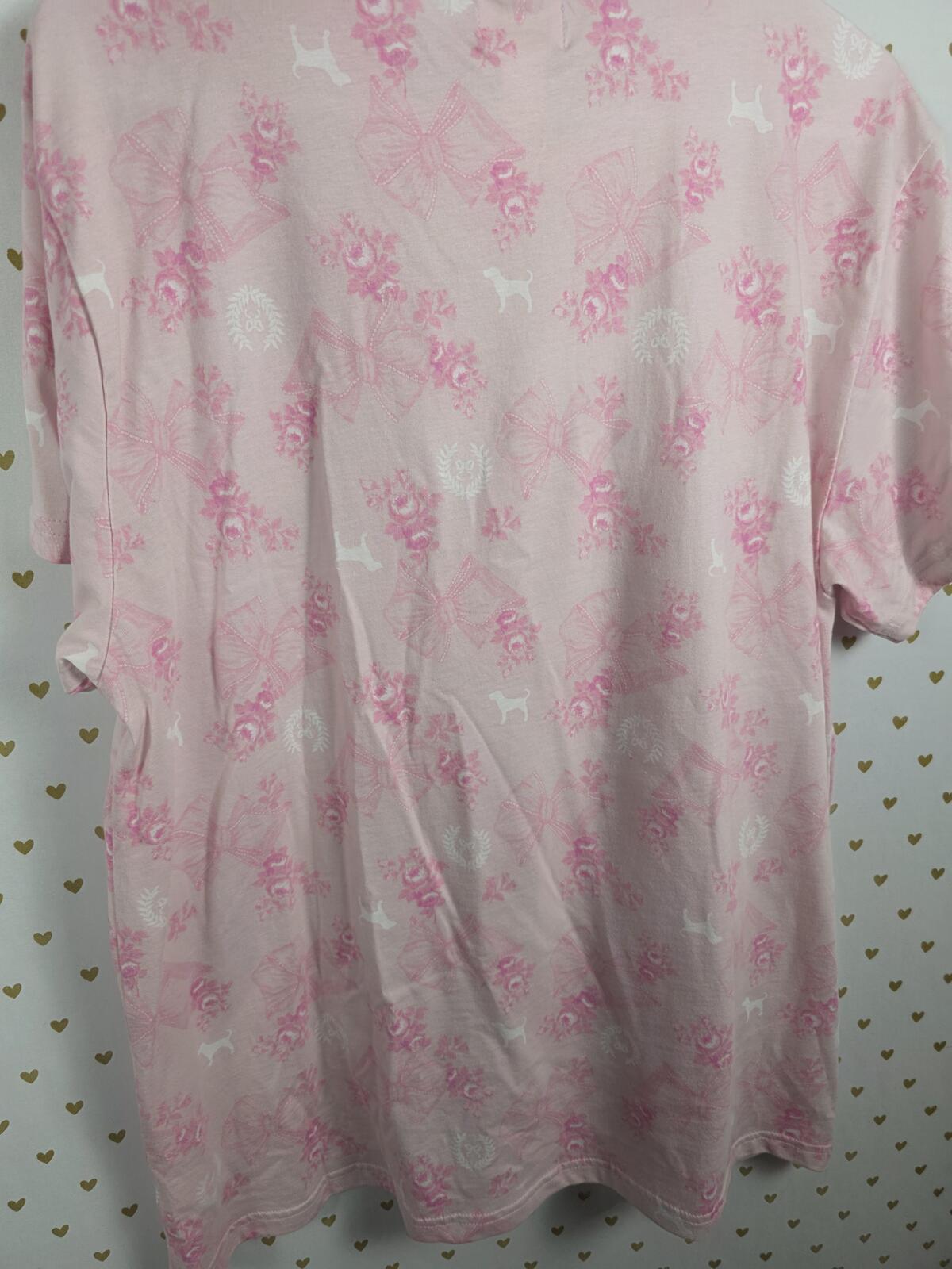 Victorias Secret PINK LOVESHACKFANCY Floral Campus Tee MEDIUM Logo Bows