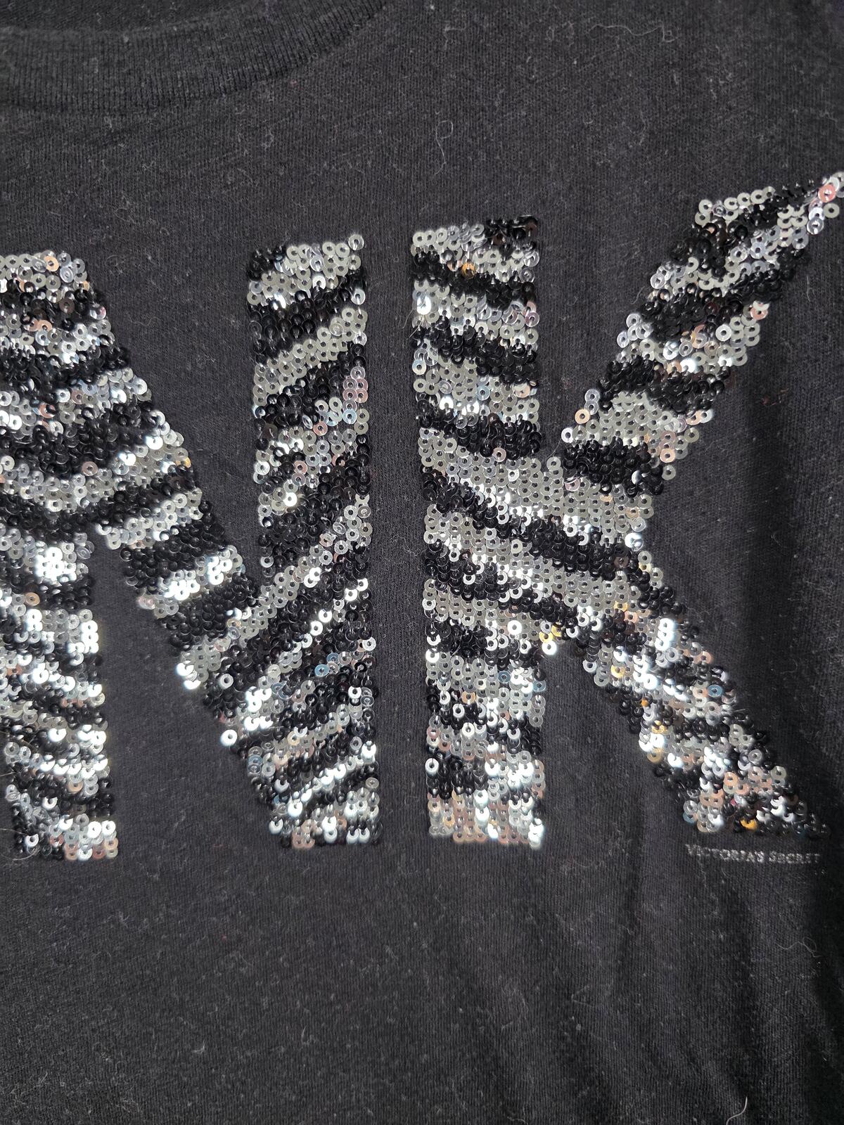 Victorias Secret PINK Rare ZEBRA BLING SEQUINED Vintage Y2K Tee shirt Black SM