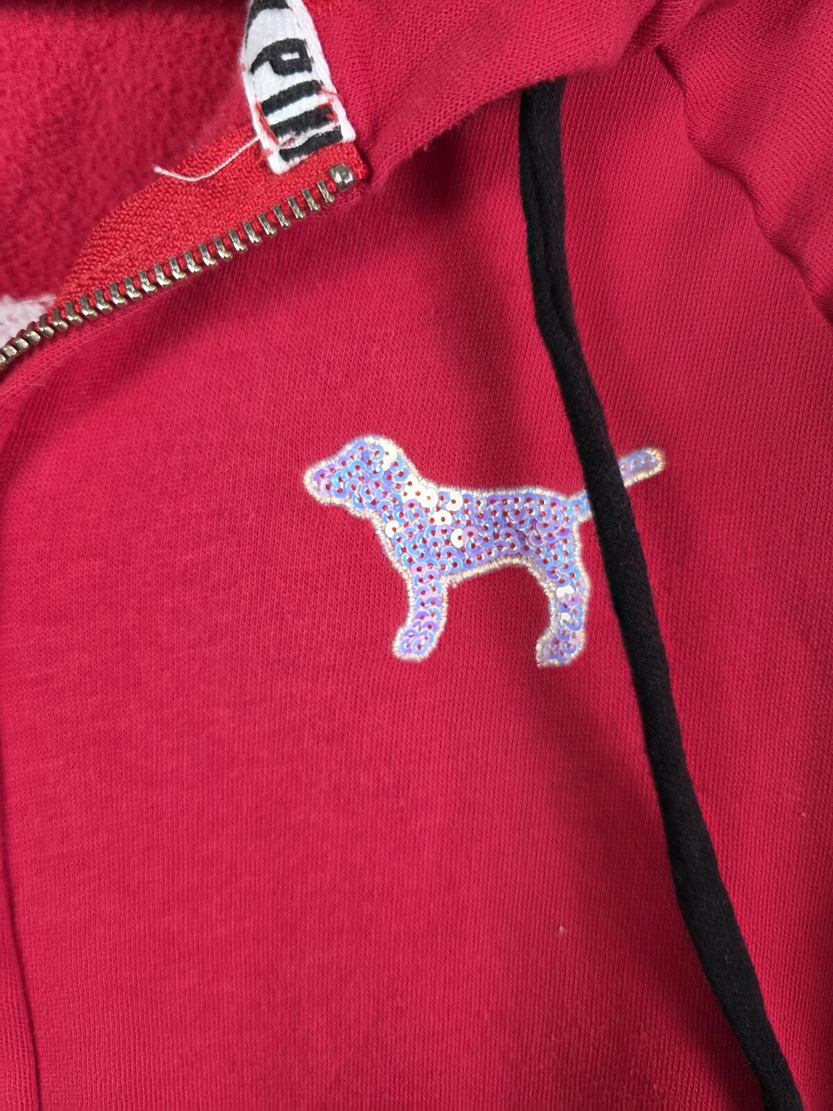 Victorias Secret Pink RED BLING DOG Full Sequined Hoodie Joggers Sweats SET 2PC
