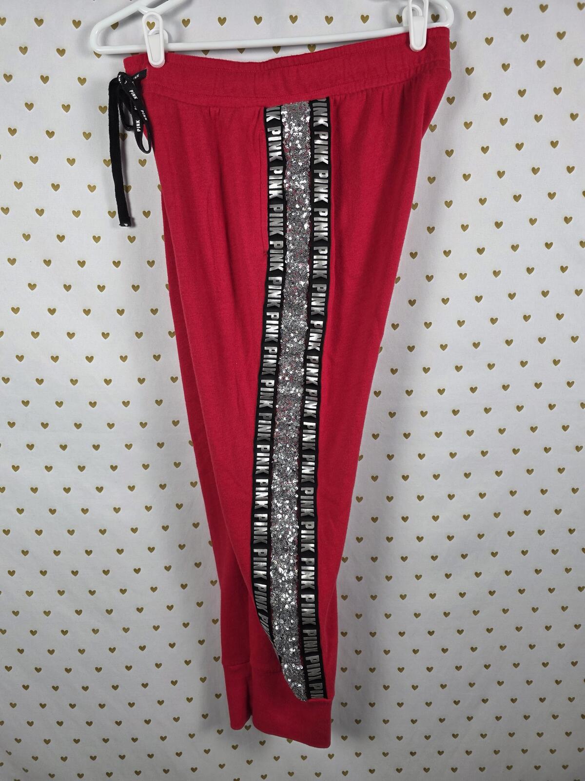Victorias Secret Pink RED BLING DOG Full Sequined Hoodie Joggers Sweats SET 2PC