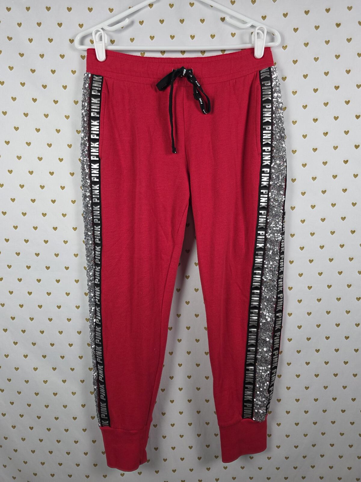 Victorias Secret Pink RED BLING DOG Full Sequined Hoodie Joggers Sweats SET 2PC