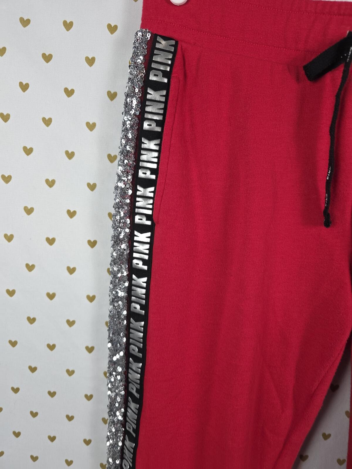 Victorias Secret Pink RED BLING DOG Full Sequined Hoodie Joggers Sweats SET 2PC