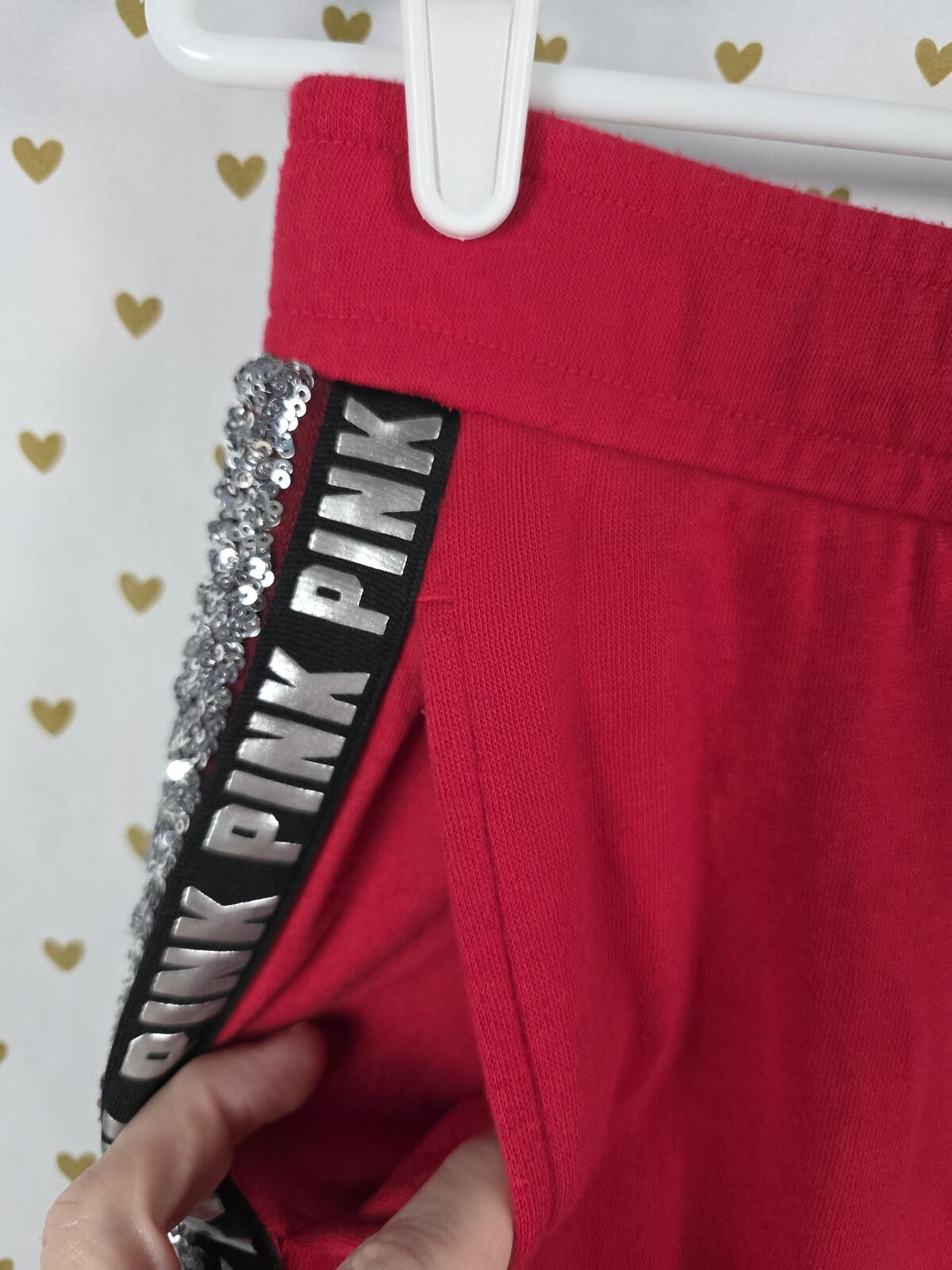 Victorias Secret Pink RED BLING DOG Full Sequined Hoodie Joggers Sweats SET 2PC
