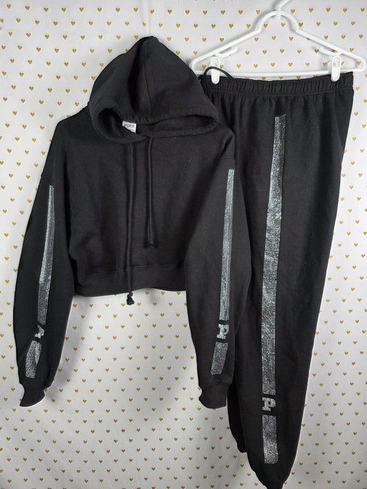 Victorias Secret Pink BLING STUDDED SET 2pc Hoodie Sweatpants