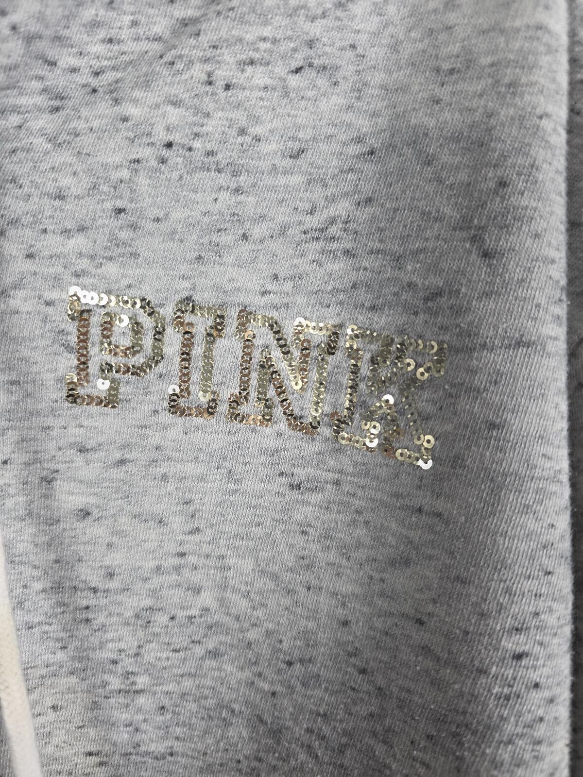 Victorias Secret Pink BLING SEQUINED Rose LOVE Pullover Hoodie Sweater Medium