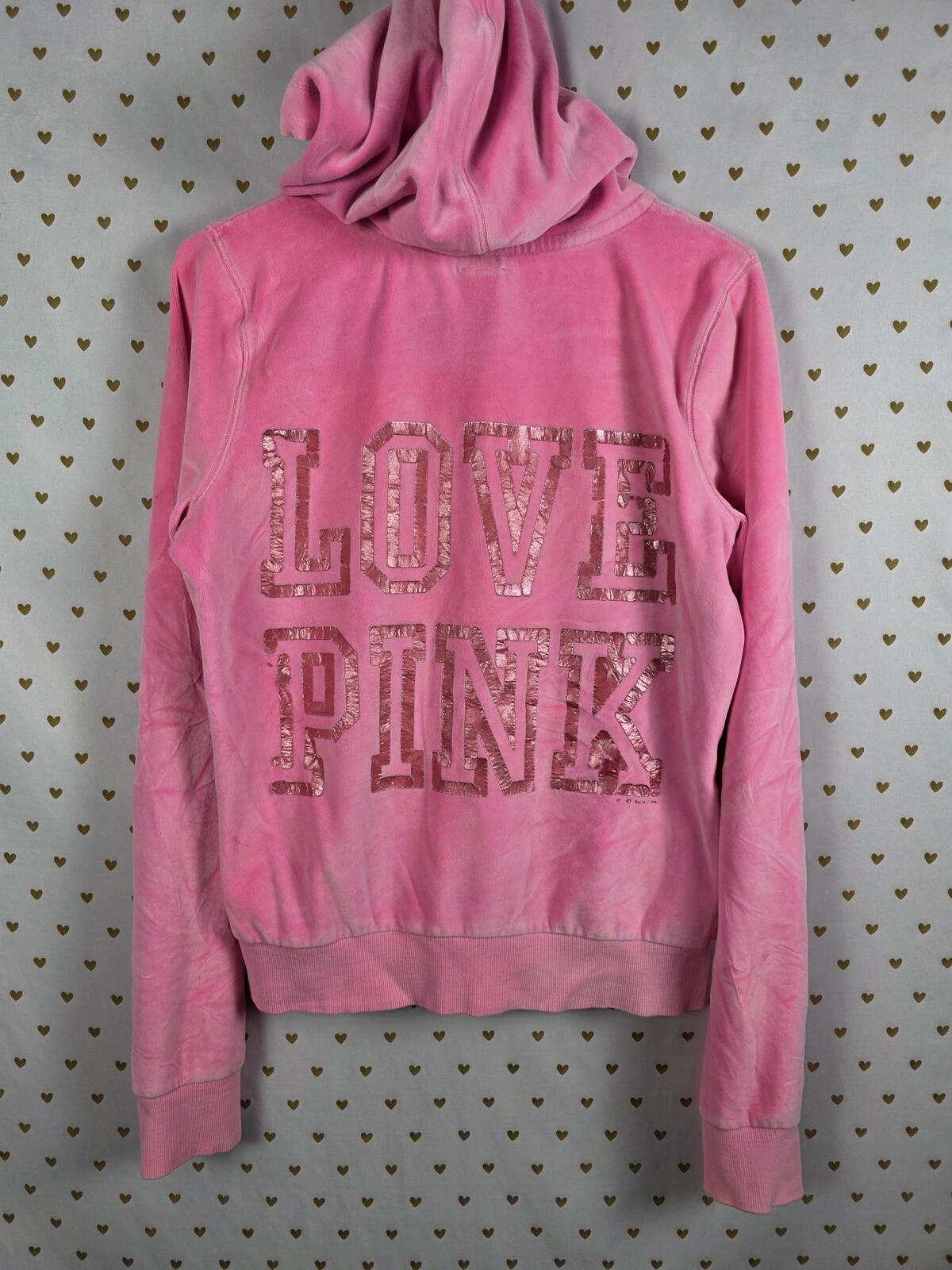 Victorias Secret Pink VELOUR Vintage LOVE Full Zip Hoodie Jacket Y2k Large