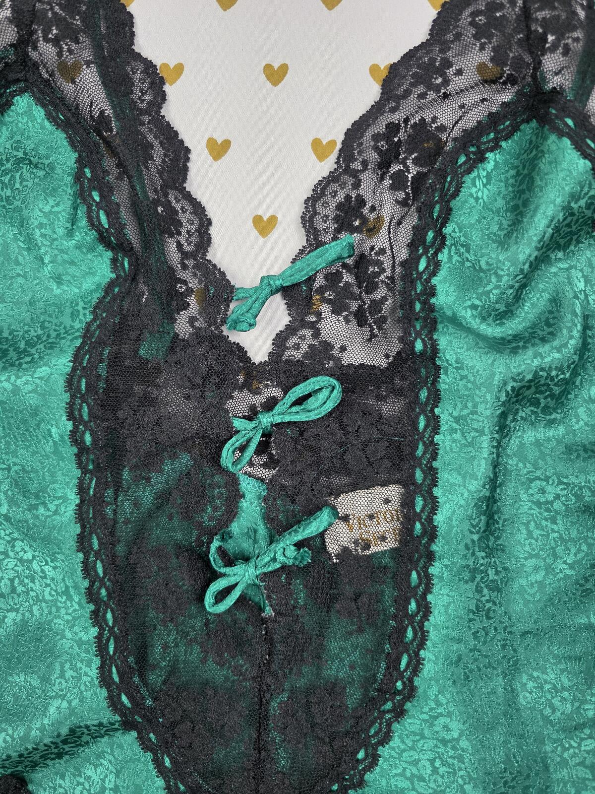 Victorias Secret VINTAGE Gold Label Satin Lace Teddy Lingerie Bodysuit Tie Front