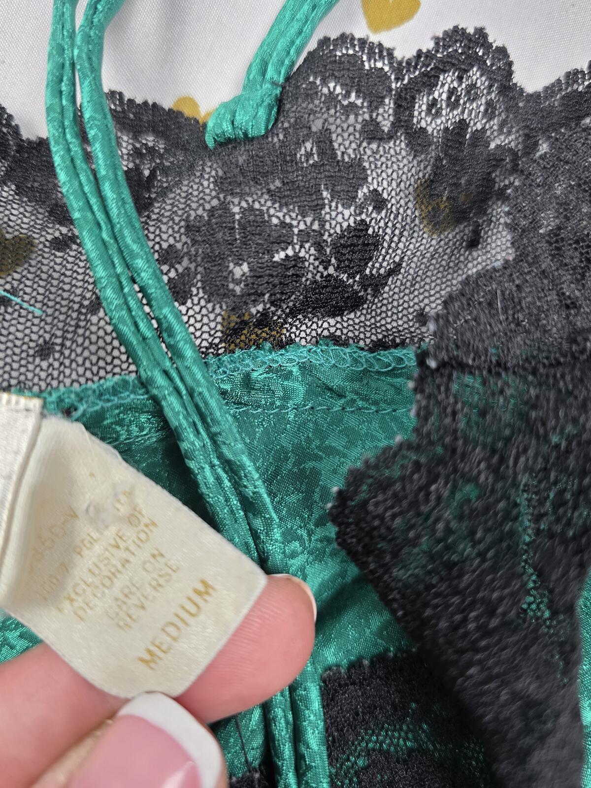 Victorias Secret VINTAGE Gold Label Satin Lace Teddy Lingerie Bodysuit Tie Front