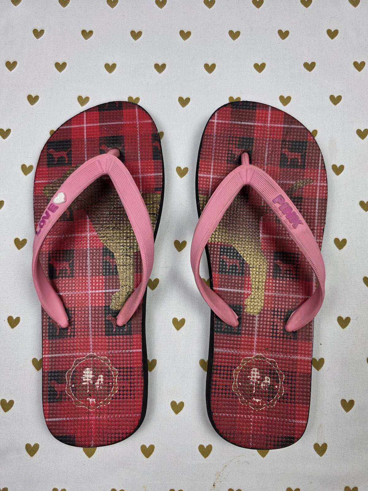 VIctorias secret PINK VINTAGE Dog Logo FLIP FLOPS Sandals sz 7 Thongs