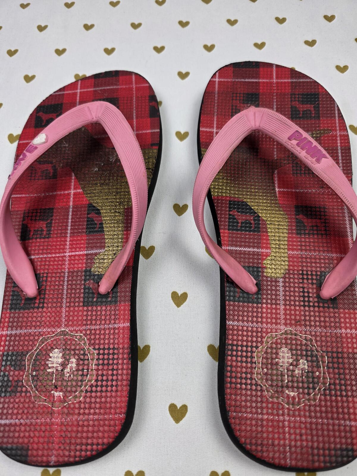 VIctorias secret PINK VINTAGE Dog Logo FLIP FLOPS Sandals sz 7 Thongs