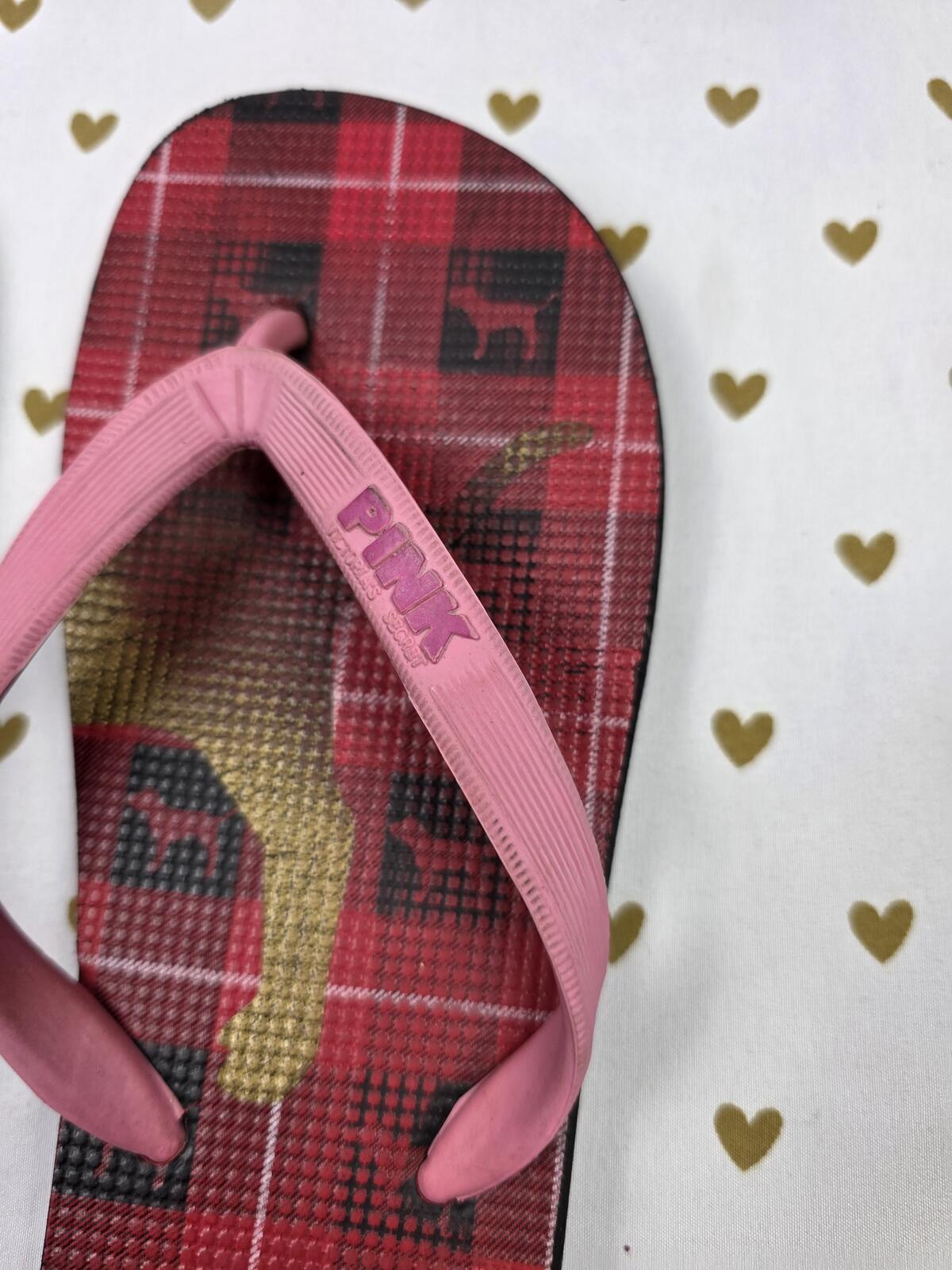 VIctorias secret PINK VINTAGE Dog Logo FLIP FLOPS Sandals sz 7 Thongs