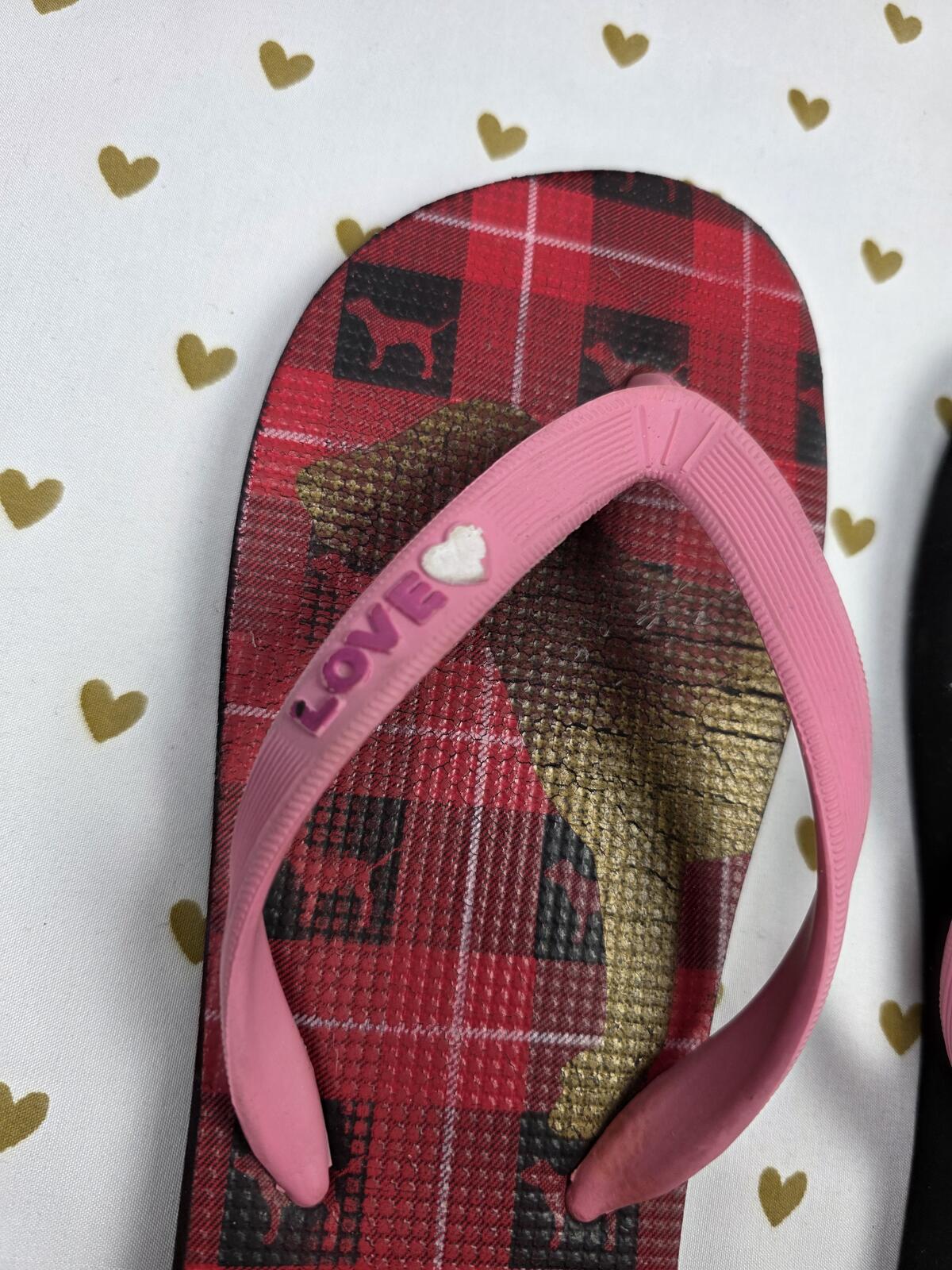 VIctorias secret PINK VINTAGE Dog Logo FLIP FLOPS Sandals sz 7 Thongs