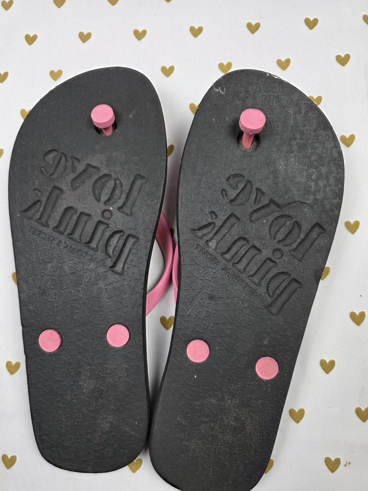 VIctorias secret PINK VINTAGE Dog Logo FLIP FLOPS Sandals sz 7 Thongs