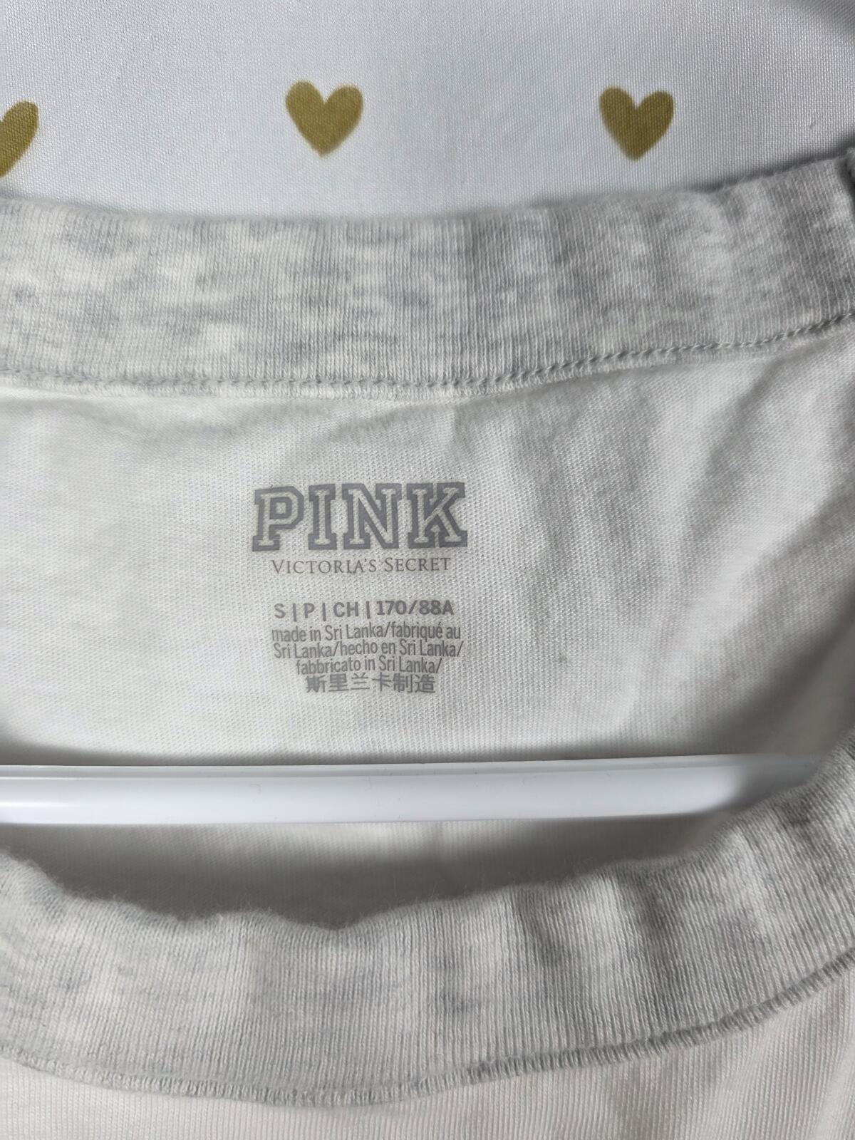 Victorias Secret PINK Rainbow Logo Ringer Tee shirt White Small