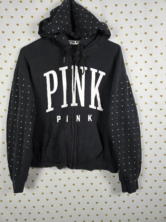 Victorias Secret Pink Bling Studded Hoodie Full zip Black Jacket SM Rhinestone