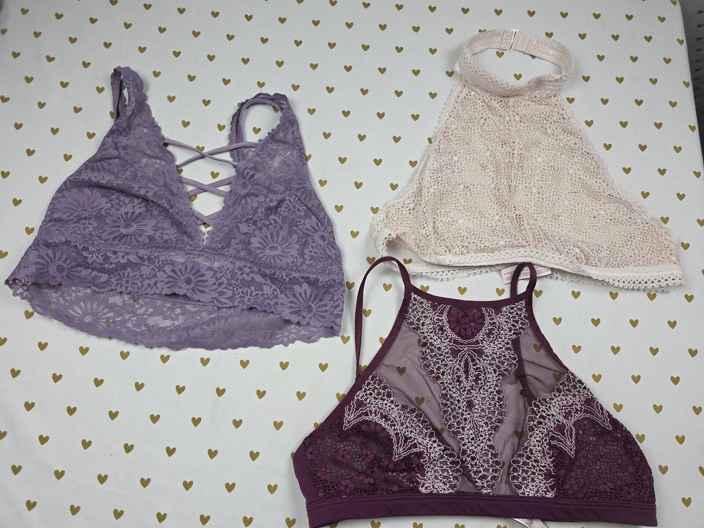 Victorias Secret Pink LOT OF 3 Medium Lacey Bralettes Bra Tops Tanks