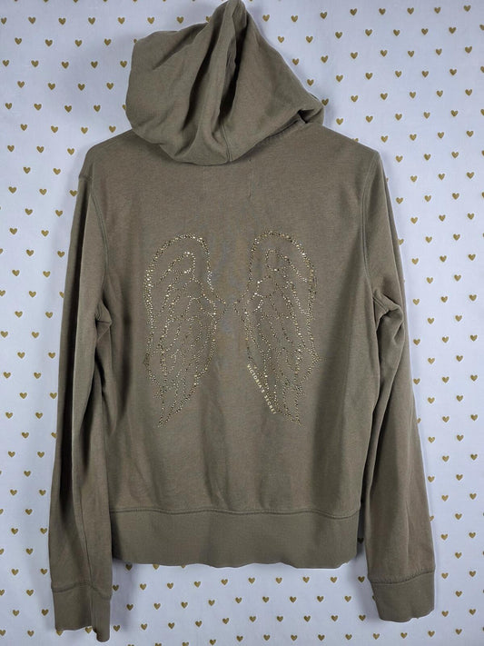 Victorias Secret Supermodel Essentials Olive Green WINGS Bling Hoodie Jacket L