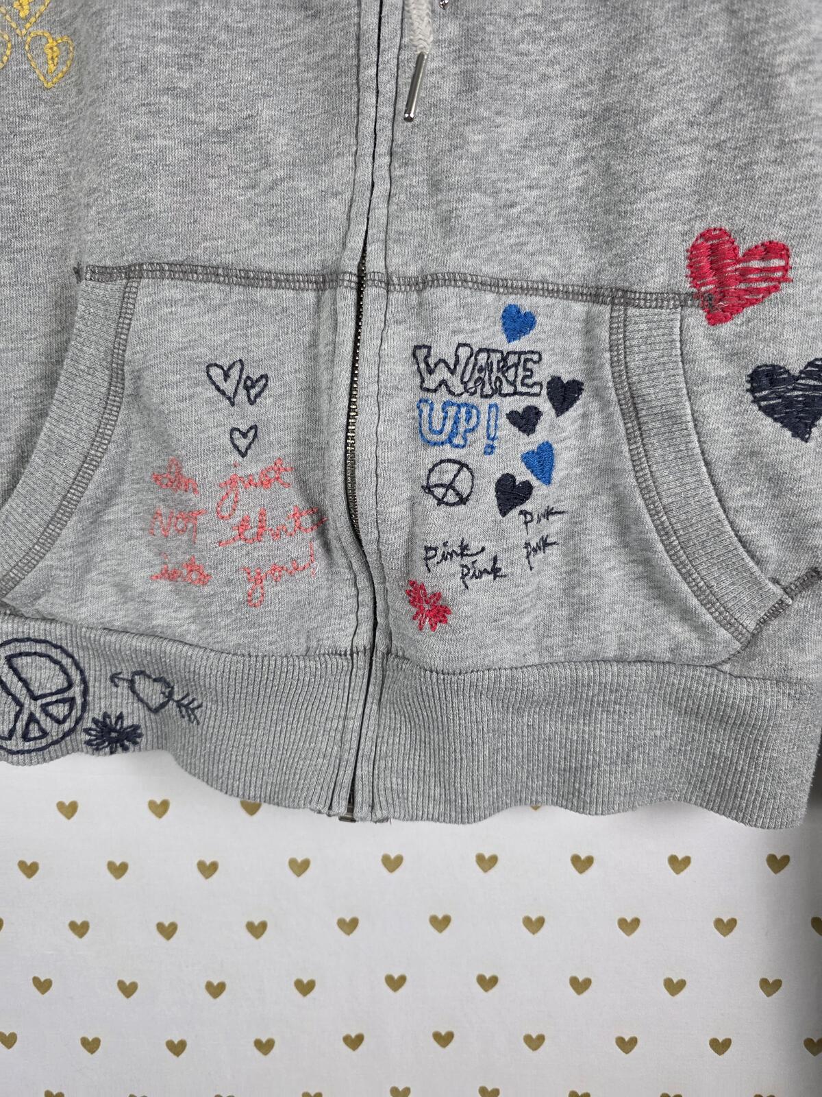 Victorias Secret Pink RARE Vintage Stitched Graffitti Hoodie Jacket Y2k SMALL