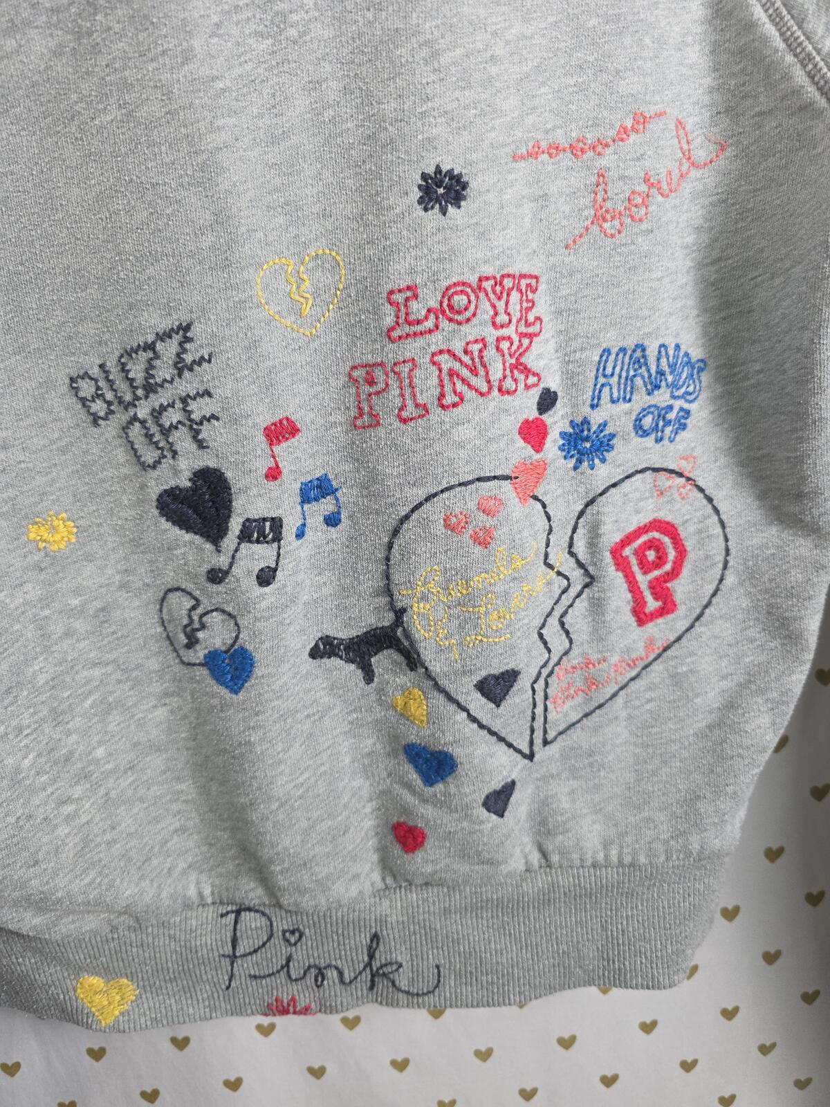 Victorias Secret Pink RARE Vintage Stitched Graffitti Hoodie Jacket Y2k SMALL