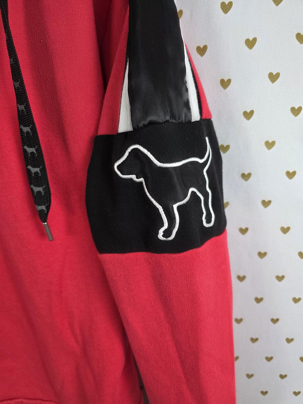Victorias Secret Pink DOG LOGO Sherpa hoodie Sweater Pullover RED Xs