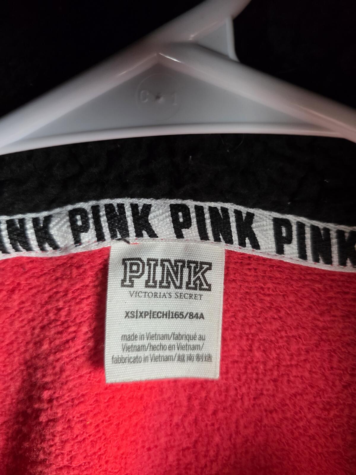 Victorias Secret Pink DOG LOGO Sherpa hoodie Sweater Pullover RED Xs