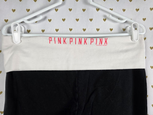 Victorias Secret PINK White Logo FOLDOVER Yoga Pants Capri Y2k LARGE
