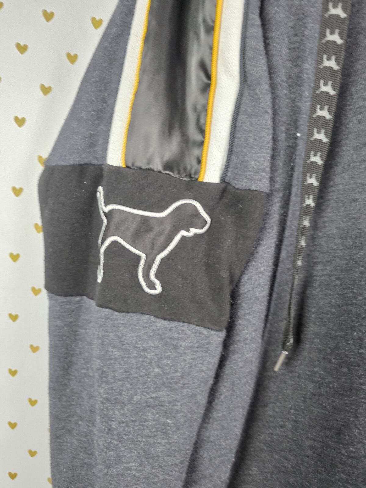 Victorias Secret Pink DOG LOGO Sherpa hoodie Sweater Pullover LARGE