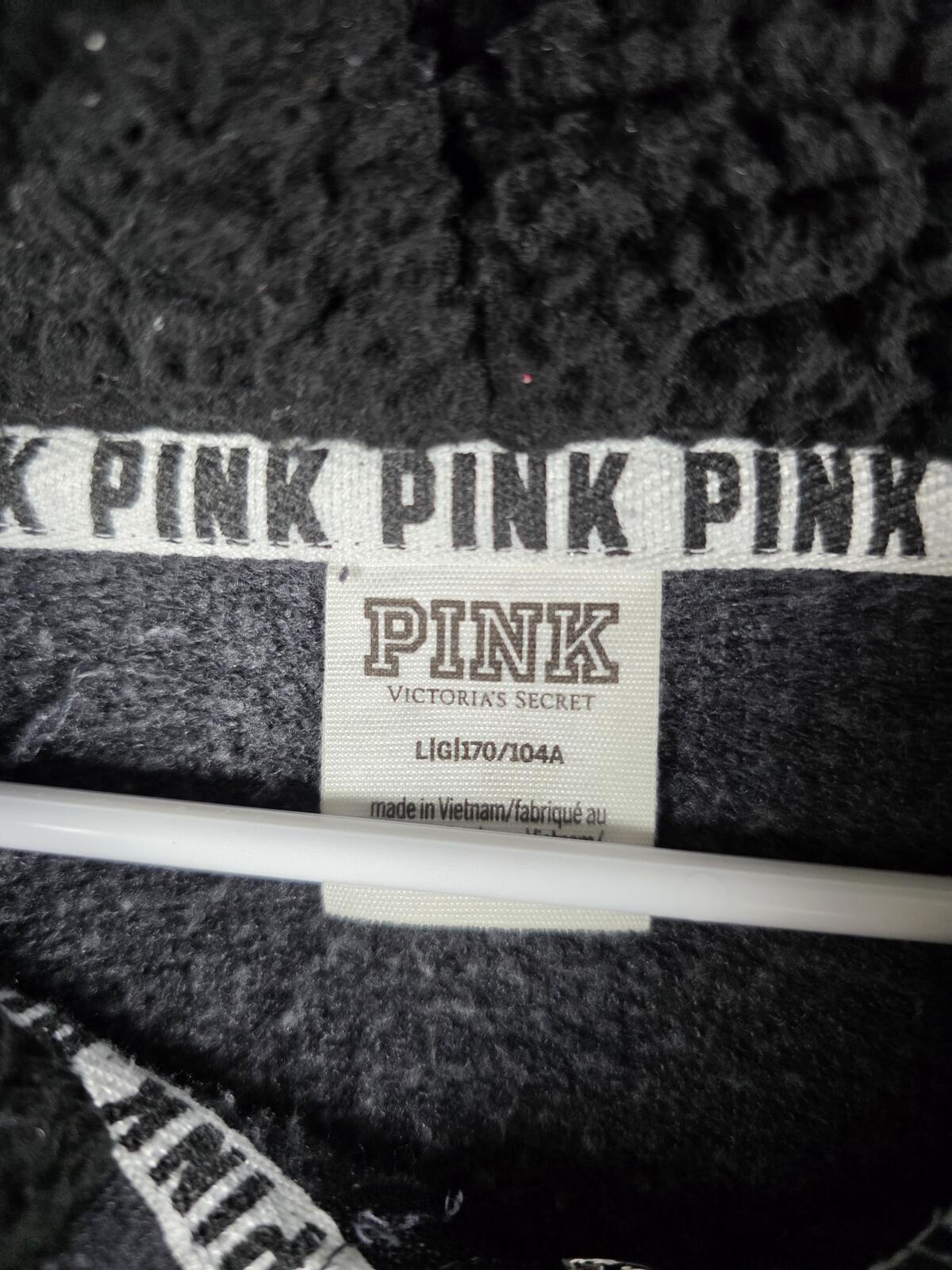 Victorias Secret Pink DOG LOGO Sherpa hoodie Sweater Pullover LARGE
