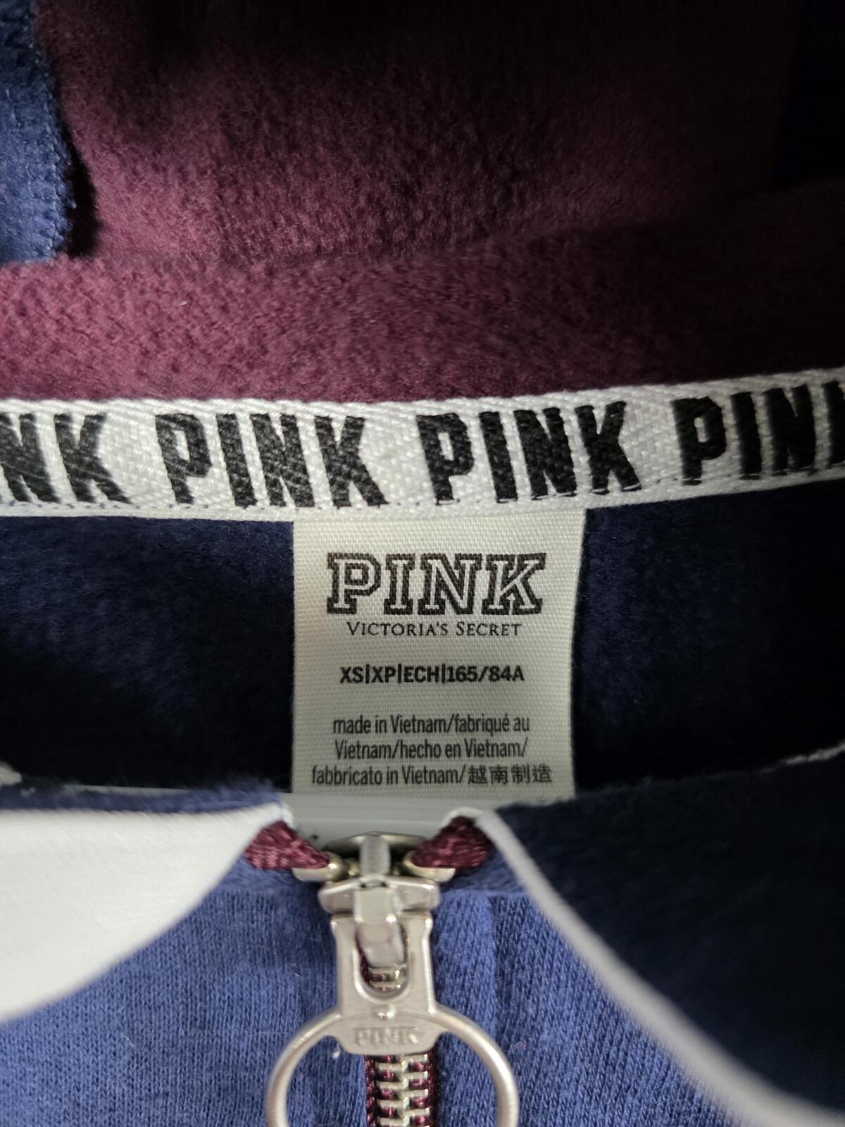 Victorias Secret Pink Striped BLING DOG SEQUINED Hoodie Shirt Quarter Zip XS