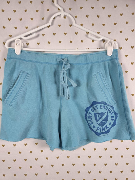 Victorias Secret PINK VIntage Y2k Blue Sweat shorts CAN'T GET ENOUGH Small