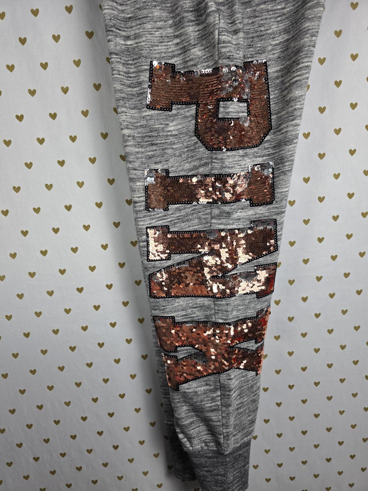 Victorias Secret Pink BLING SET 2pc GOLD Sweats Hoodie Grey Sequined  Joggers