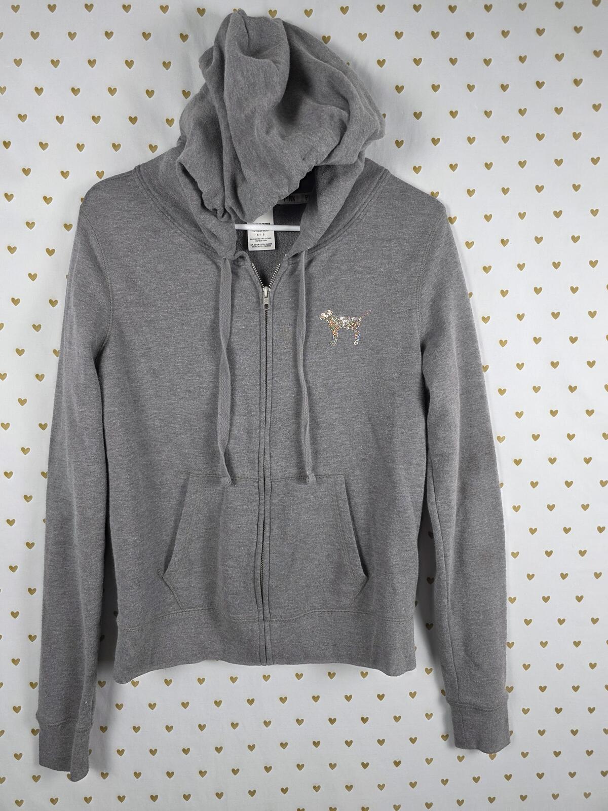 Victorias Secret Pink BLING Sequined Logo Full Zip Hoodie Jacket SMALL