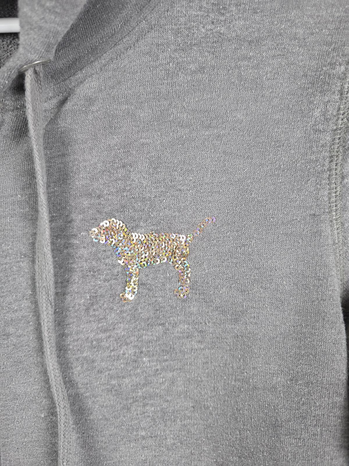 Victorias Secret Pink BLING Sequined Logo Full Zip Hoodie Jacket SMALL