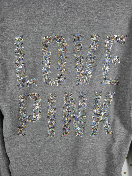 Victorias Secret Pink BLING Sequined Logo Full Zip Hoodie Jacket SMALL