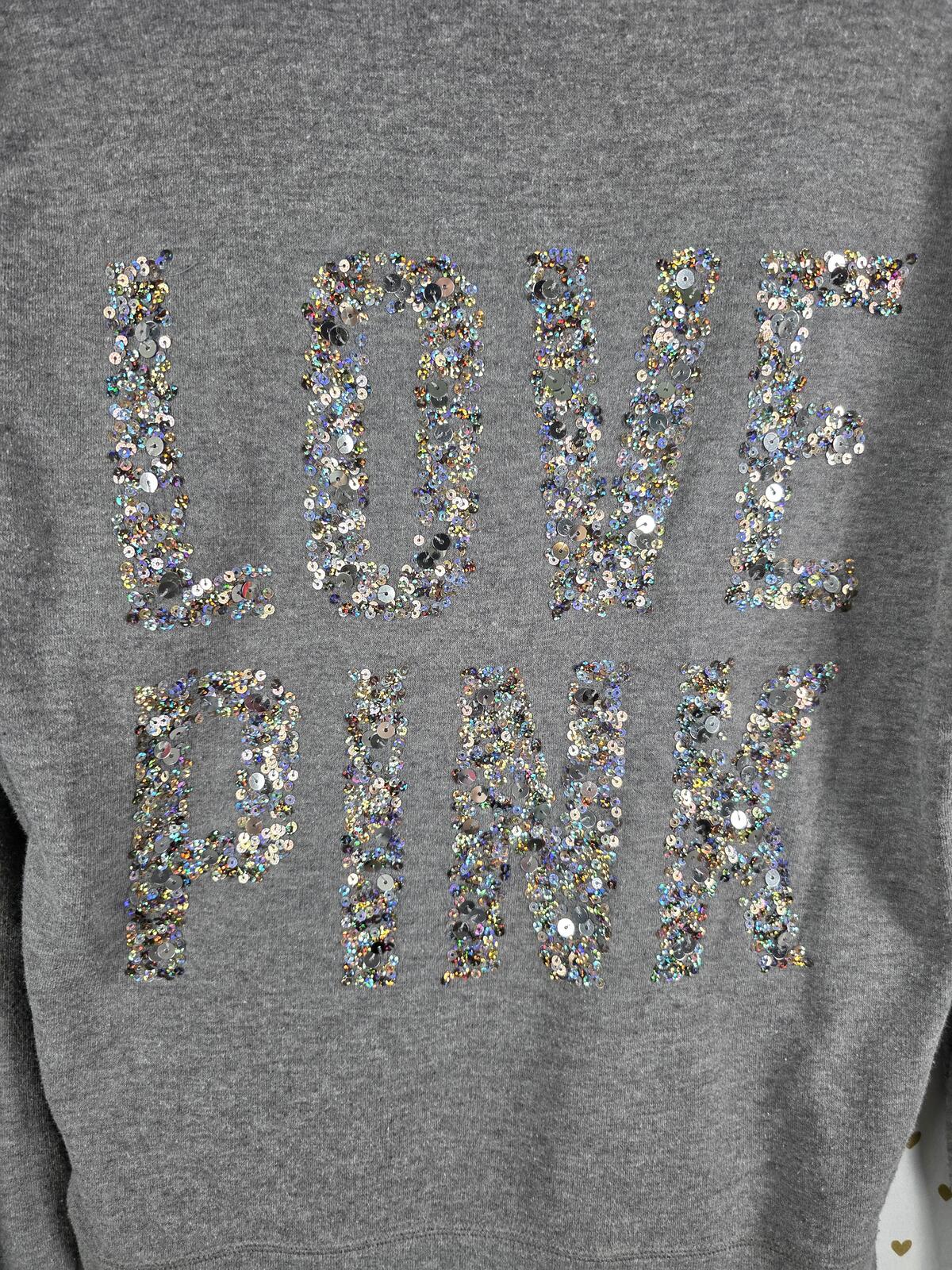 Victorias Secret Pink BLING Sequined Logo Full Zip Hoodie Jacket SMALL