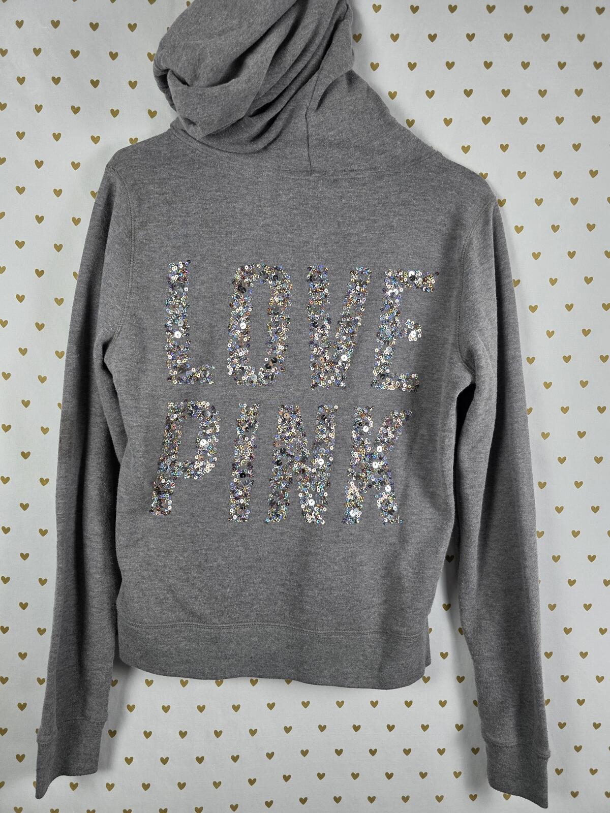 Victorias Secret Pink BLING Sequined Logo Full Zip Hoodie Jacket SMALL