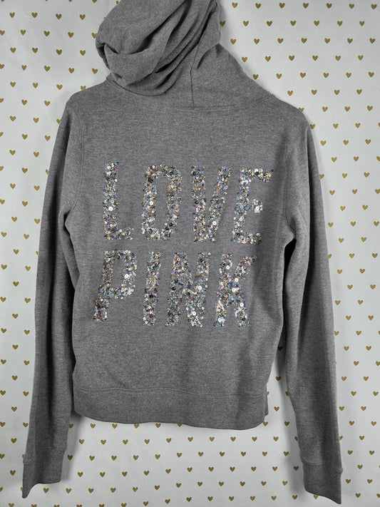 Victorias Secret Pink BLING Sequined Logo Full Zip Hoodie Jacket SMALL