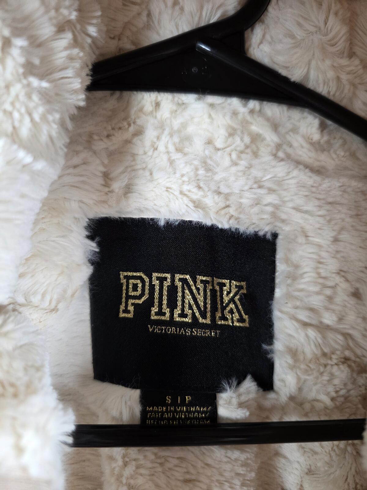 Victorias Secret Pink FUR LINED Bling Beige Gold Sequined Hoodie Jacket SMALL