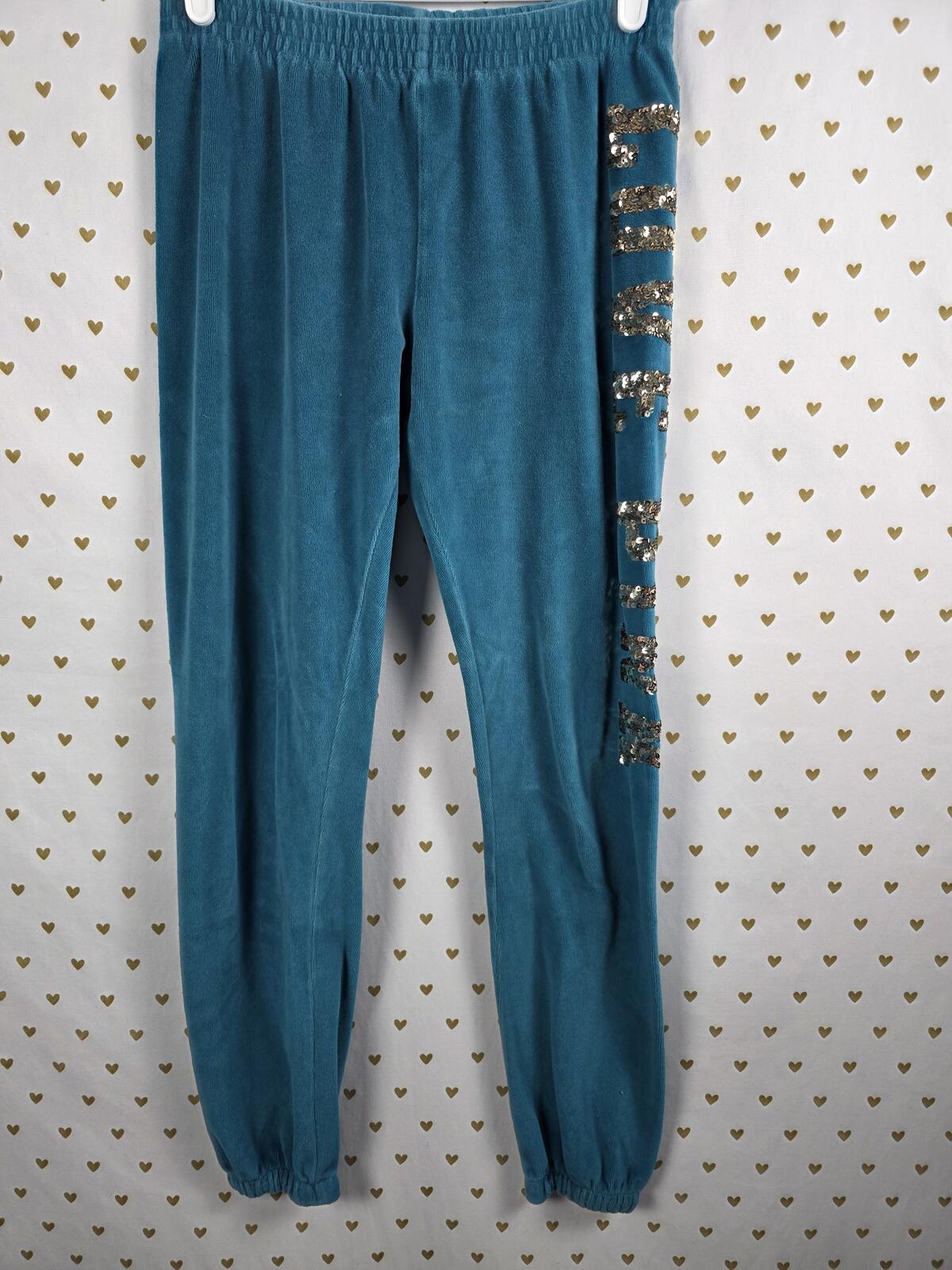 Victorias Secret PINK RARE HTF Velour Bling Joggers Sweatpant y2k XS Teal