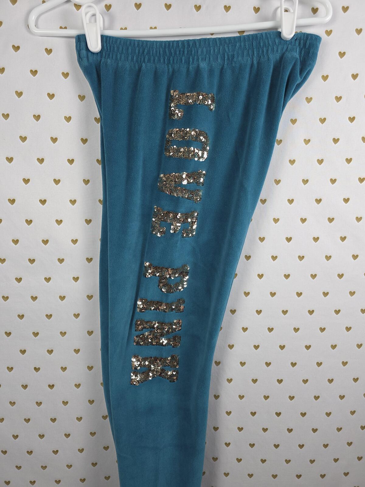 Victorias Secret PINK RARE HTF Velour Bling Joggers Sweatpant y2k XS Teal