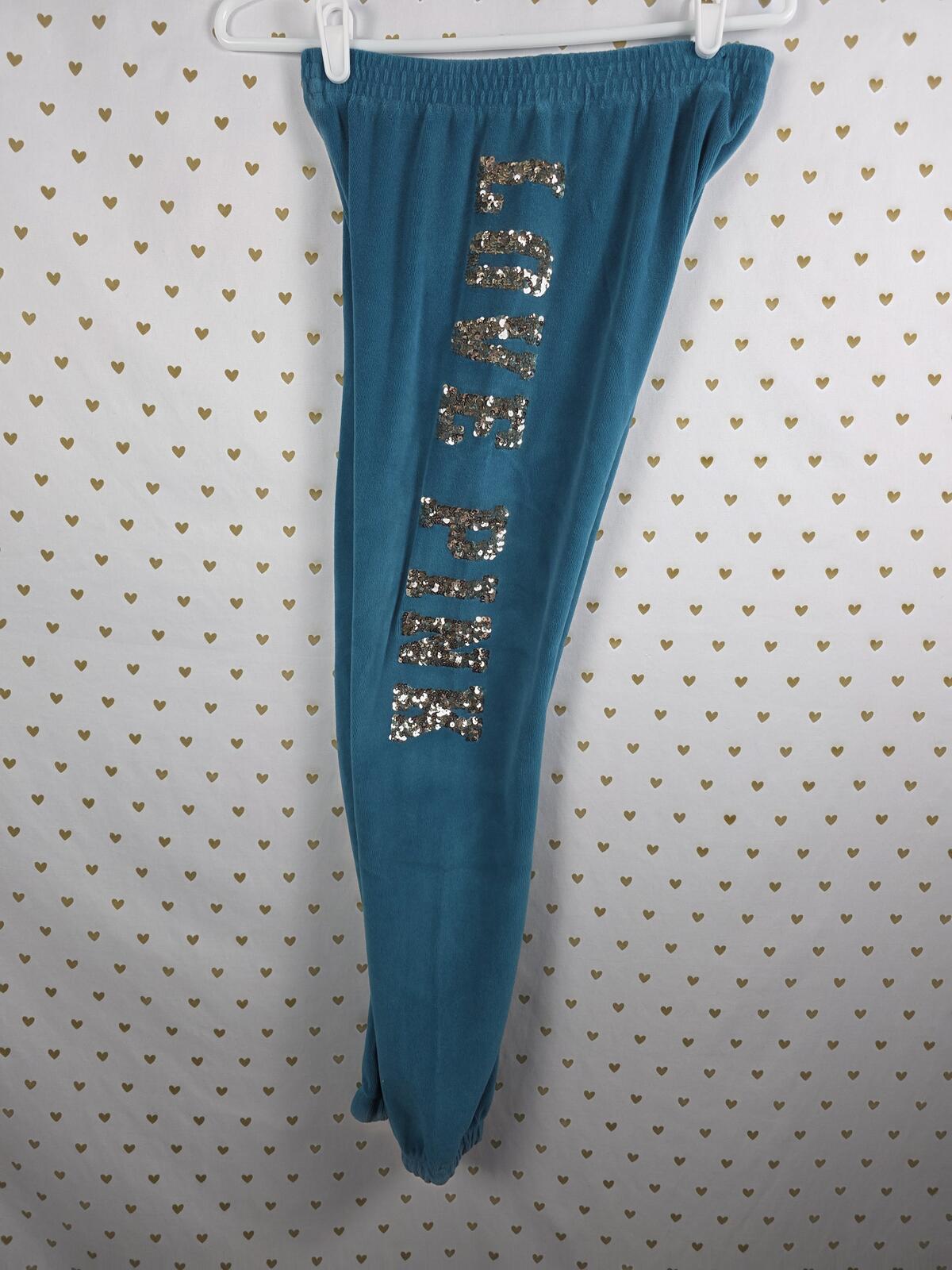 Victorias Secret PINK RARE HTF Velour Bling Joggers Sweatpant y2k XS Teal