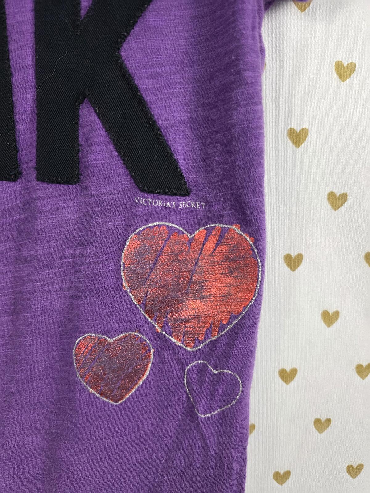 Victorias Secret PINK Purple Y2k Vintage tee shirt HEARTS xs