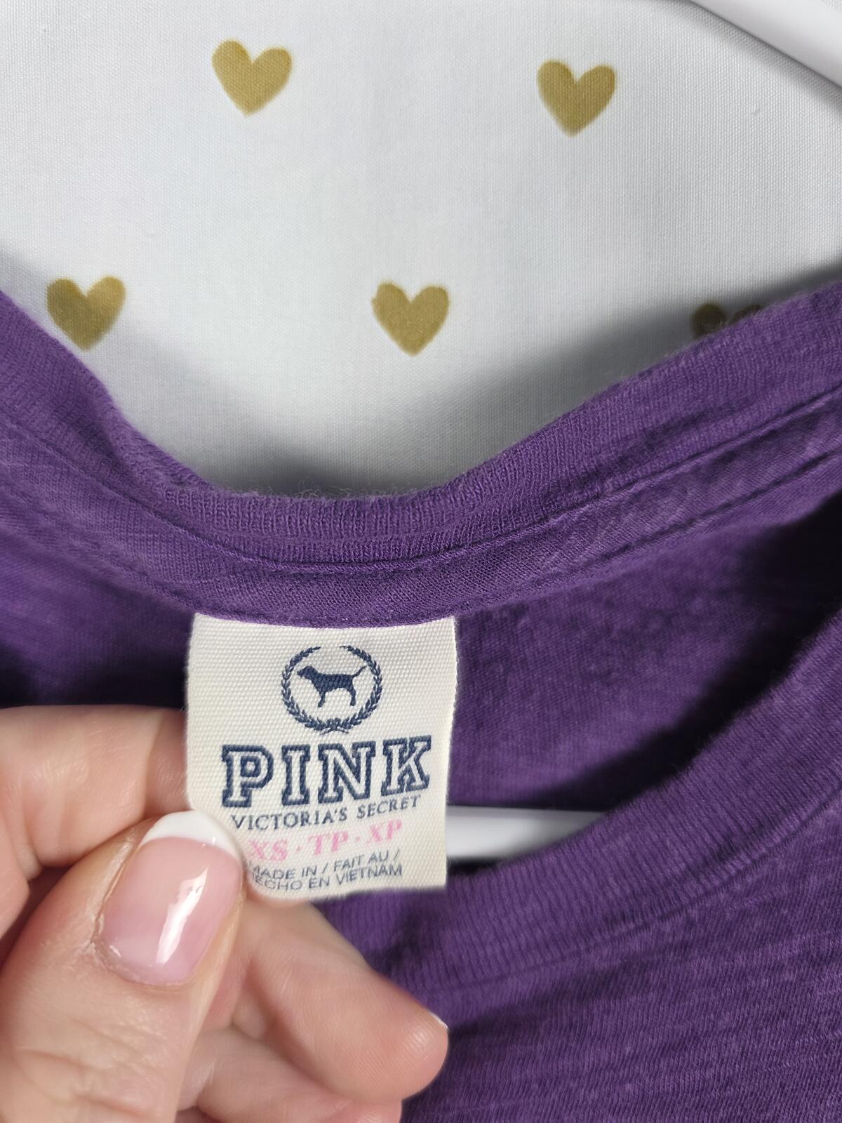 Victorias Secret PINK Purple Y2k Vintage tee shirt HEARTS xs